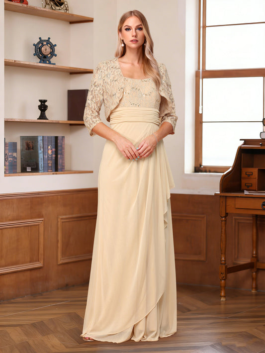 A-Line/Princess Square Neck Sleeveless Floor-Length Mother of the Bride Dresses with Sequins