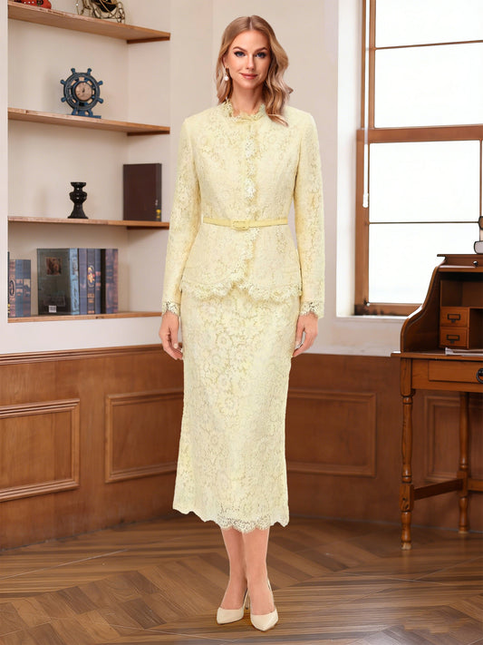 A-Line/Princess  Scoop Long Sleeves Knee-Length Mother of the Bride Dresses with Lace