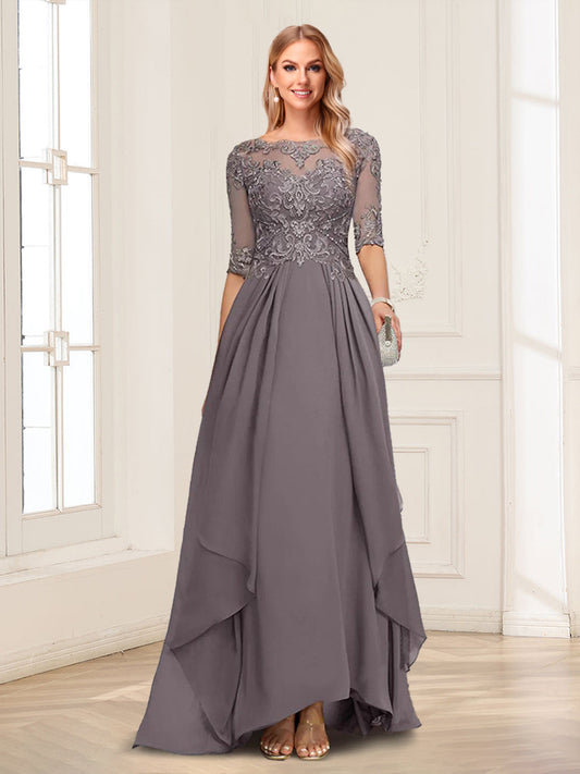 A-Line/Princess Scoop Half Sleeves Floor-Length Mother of the Bride Dresses with Lace