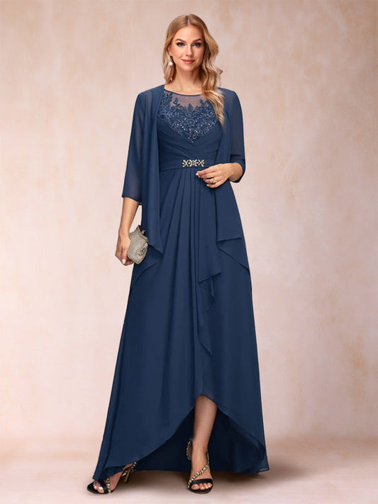 A-Line/Princess Scoop 3/4 Sleeves Floor-Length two pieces Mother of the Bride Dress With Sequins & Sash