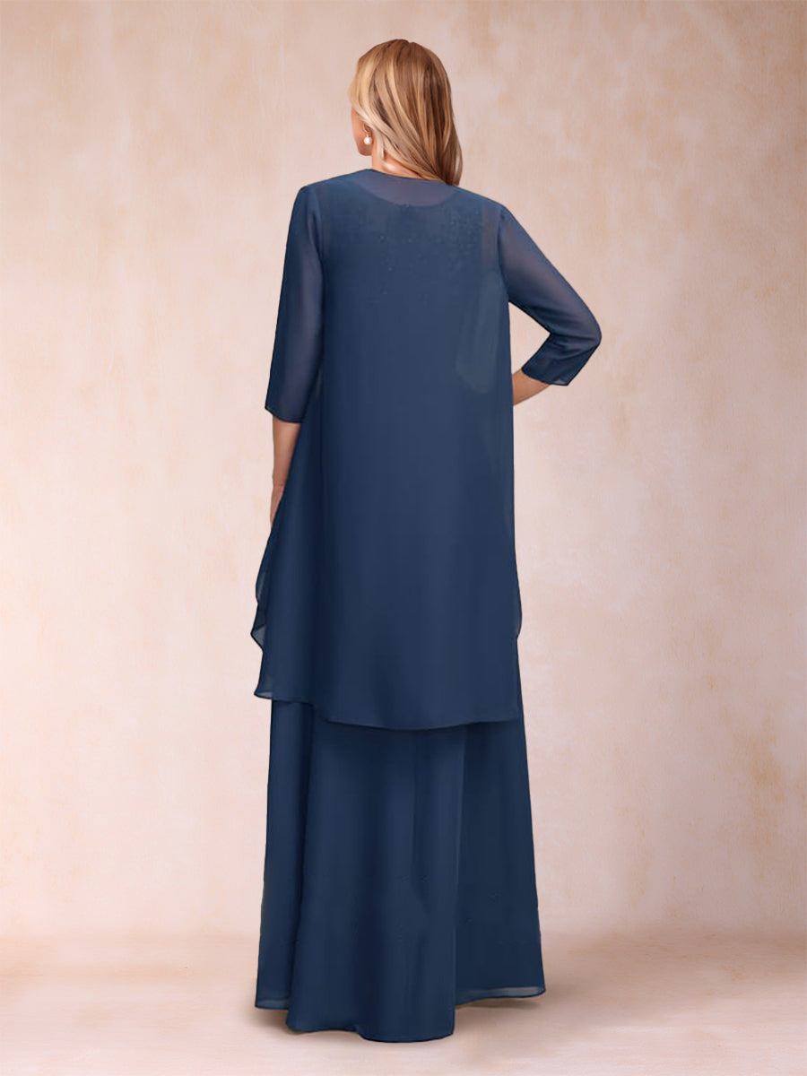 A-Line/Princess Scoop 3/4 Sleeves Floor-Length two pieces Mother of the Bride Dress With Sequins & Sash