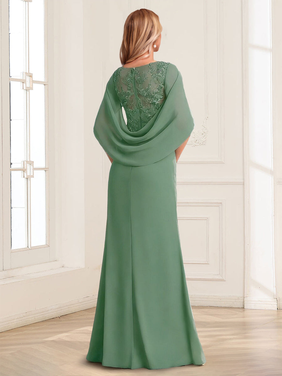 Sheath/Column V-Neck Short Sleeves Floor-Length Mother of the Bride Dresses with Lace & Applique