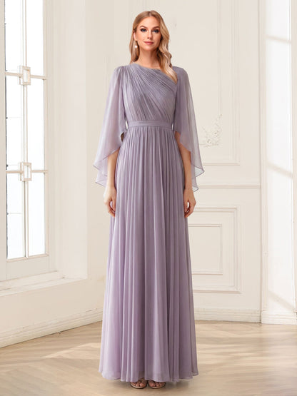 A-Line/Princess Scoop Half Sleeves Floor-Length Mother of the Bride Dresses with Ruffles