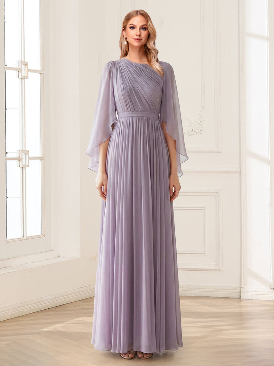 A-Line/Princess Scoop Half Sleeves Floor-Length Mother of the Bride Dresses with Ruffles