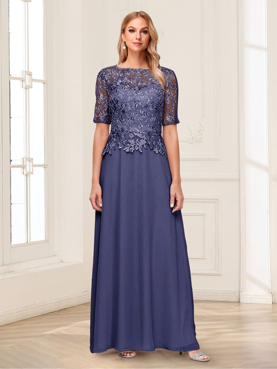 A-Line/Princess Scoop Half Sleeves Floor-Length Mother of the Bride Dresses with Applique & Lace