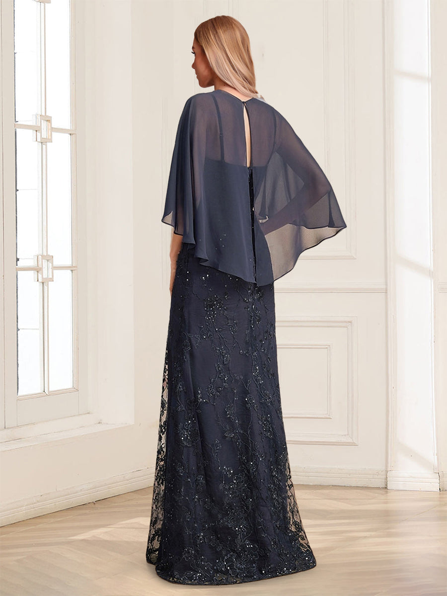 Sheath/Column V-Neck Half Sleeves Floor-Length Mother of the Bride Dresses with Applique & Lace