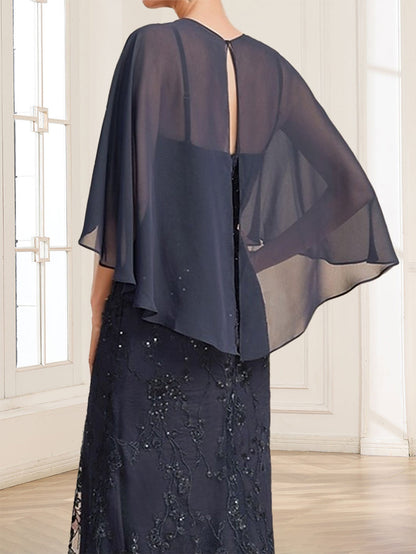 Sheath/Column V-Neck Half Sleeves Floor-Length Mother of the Bride Dresses with Applique & Lace
