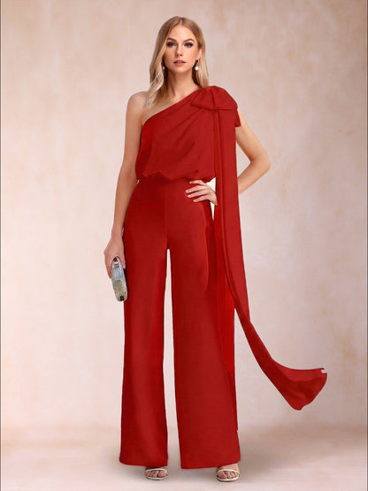 Jumpsuits One-Shoulder Sleeveless Ankle-Length Mother of the Bride Dresses with Bowknot