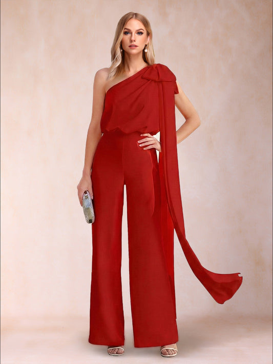 Jumpsuits One-Shoulder Sleeveless Ankle-Length Mother of the Bride Dresses with Bowknot