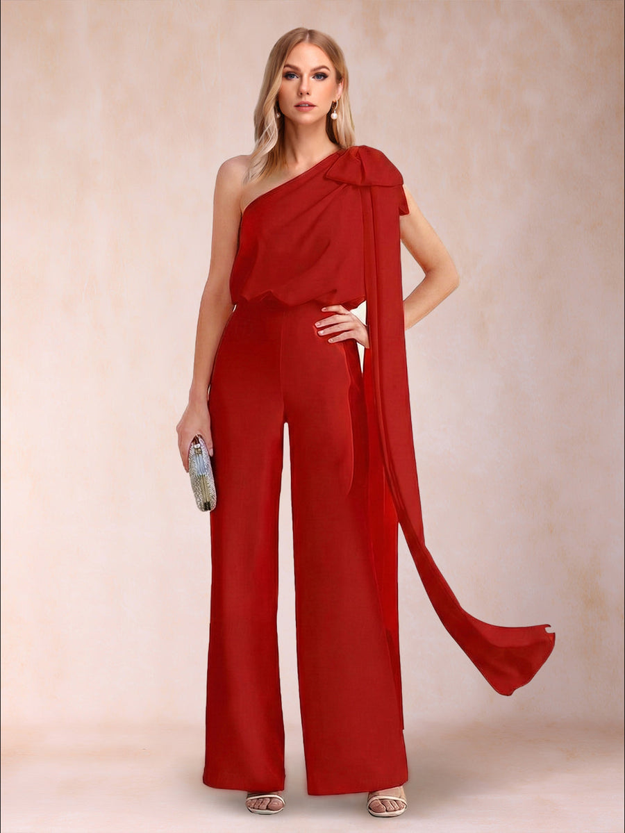 Jumpsuits One-Shoulder Sleeveless Ankle-Length Mother of the Bride Dresses with Bowknot