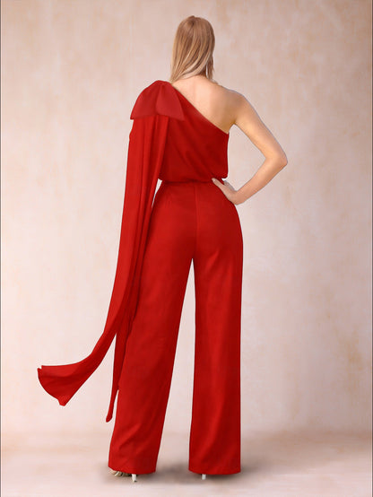 Jumpsuits One-Shoulder Sleeveless Ankle-Length Mother of the Bride Dresses with Bowknot