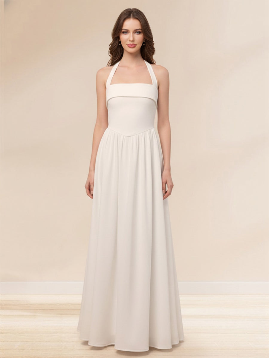 A-Line/Princess Halter Sleeveless Basque Waist Prom Dresses