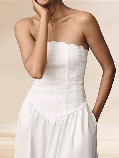 A-Line/Princess Strapless Sleeveless Basque Waist Prom Dresses with Pocket
