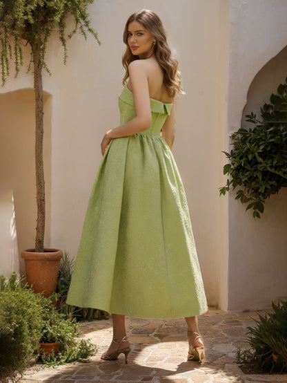 A-Line/Princess Strapless Sleeveless Basque Waist Prom Dresses with Ruched