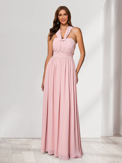 A-Line/Princess V-Neck Sleeveless Floor-Length Bridesmaid Dresses with Ruched