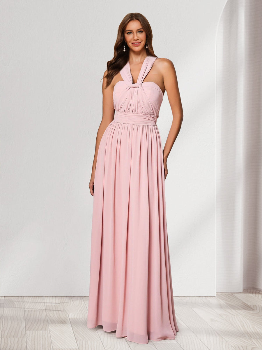 A-Line/Princess V-Neck Sleeveless Floor-Length Bridesmaid Dresses with Ruched