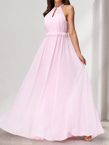 A-Line/Princess Halter Sleeveless Chiffon Bridesmaid Dresses With Ruffles