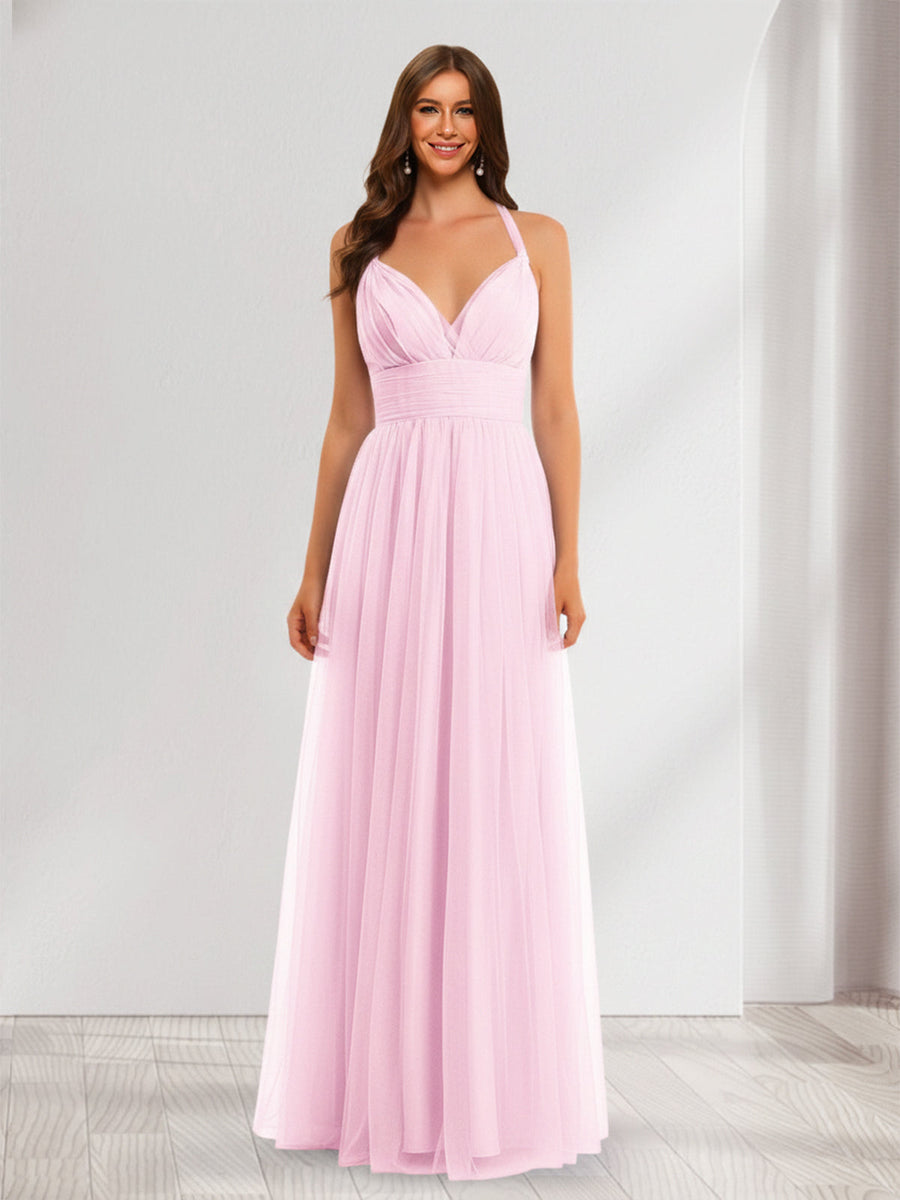 A-Line/Princess Halter Sweetheart Sleeveless Chiffon Bridesmaid Dresses with Ruched
