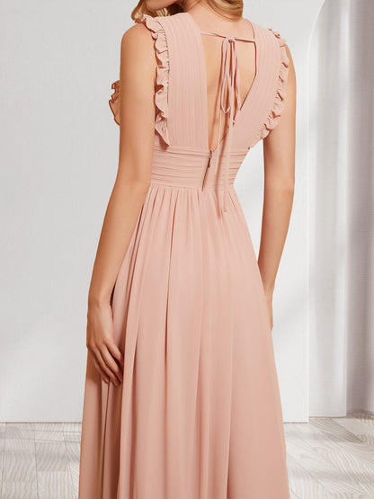 A-Line/Princess V-Neck Sleeveless Chiffon Bridesmaid Dresses with Ruffles