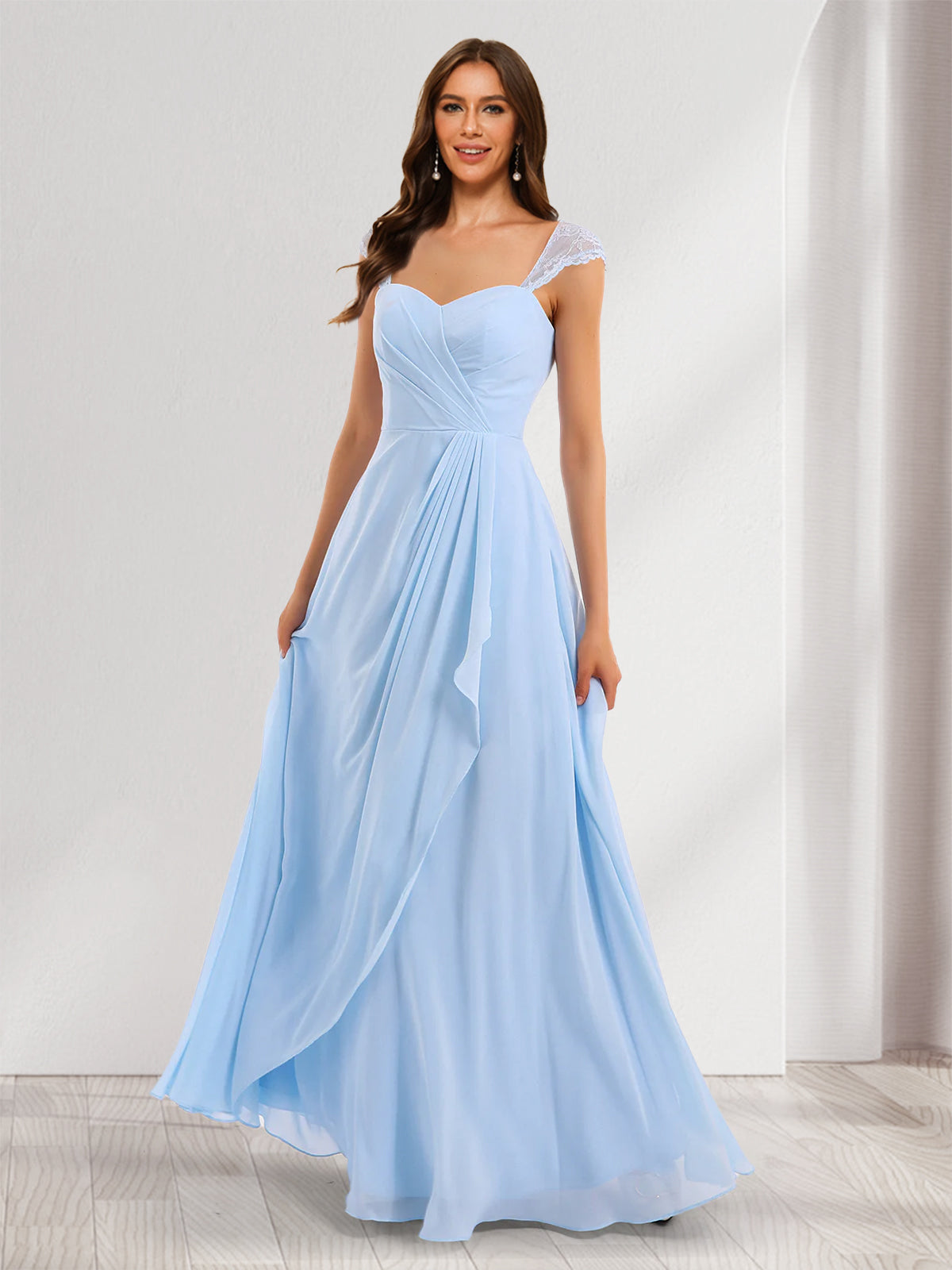 A-Line/Princess Sweetheart Sleeveless Chiffon Bridesmaid Dresses With Lace