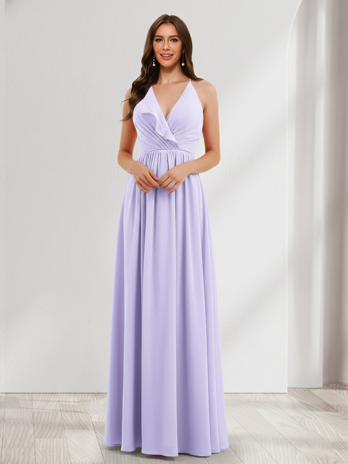 A-Line/Princess Halter Sleeveless Chiffon Bridesmaid Dresses With Ruffles