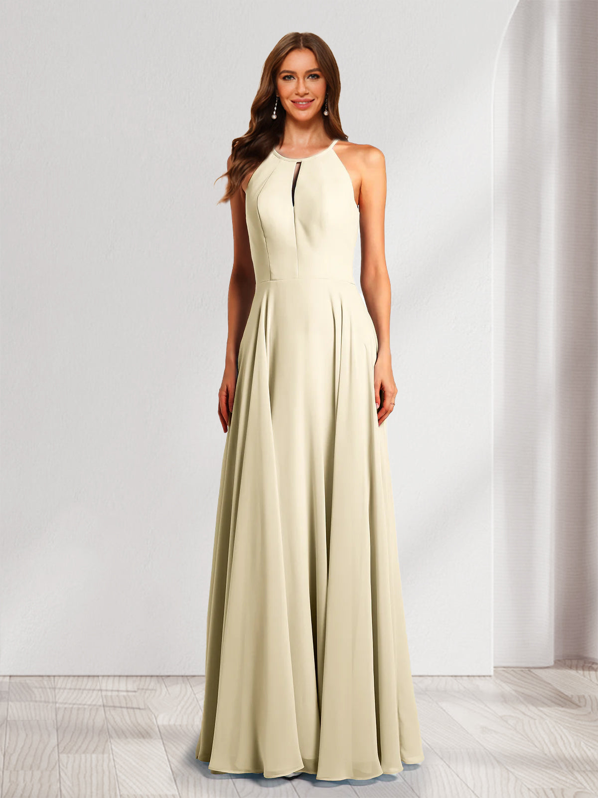 A-Line/Princess Scoop Sleeveless Chiffon Bridesmaid Dresses