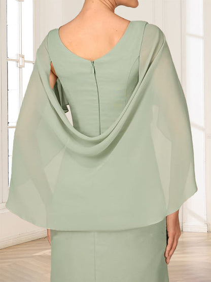 A-Line/Princess Scoop Half Sleeves Floor-Length Mother of the Bride Dresses with Ruched & Split Side