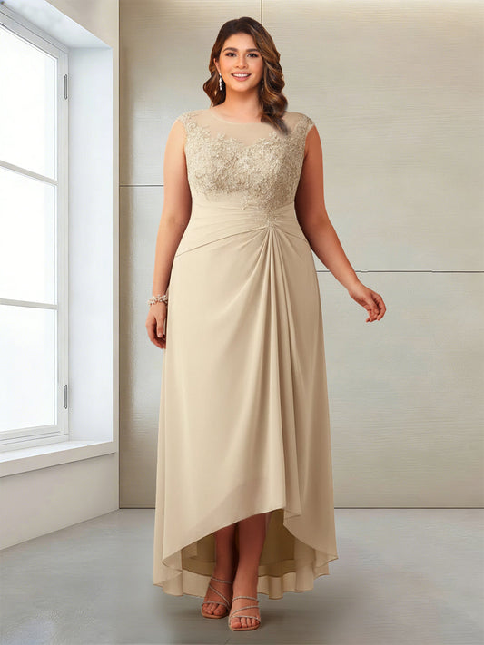 A-Line/Princess Scoop Sleeveless Ankle-Length Plus Size Mother of the Bride Dresses with Lace & Applique