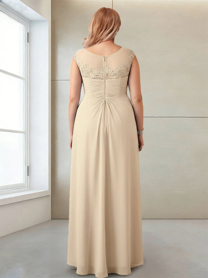 A-Line/Princess Scoop Sleeveless Ankle-Length Plus Size Mother of the Bride Dresses with Lace & Applique
