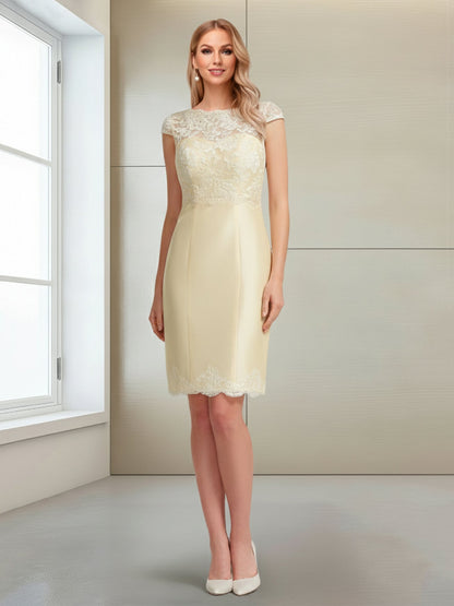 Sheath/Column Scoop Short Sleeves Knee-Length Mother of the Bride Dresses with Lace & Applique & Jacket