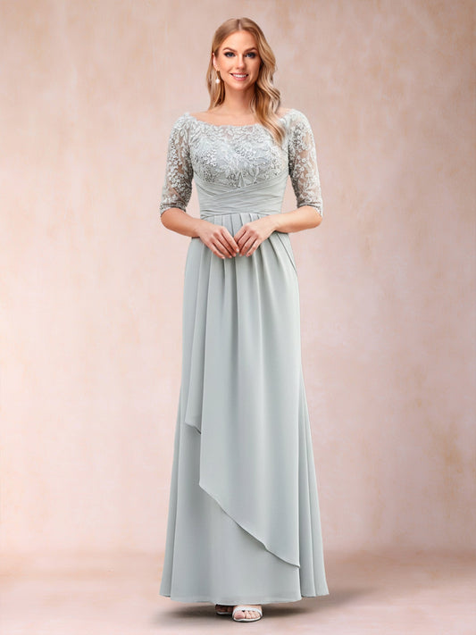A-Line/Princess Scoop Half Sleeves Floor-Length Mother of the Bride Dresses with Lace & Applique