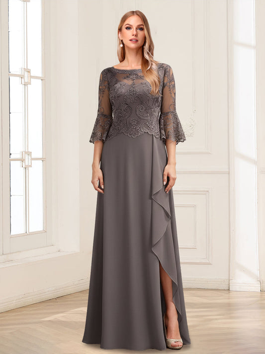 A-Line/Princess Scoop 3/4 Sleeves Floor-Length Mother of the Bride Dresses with Lace & Applique