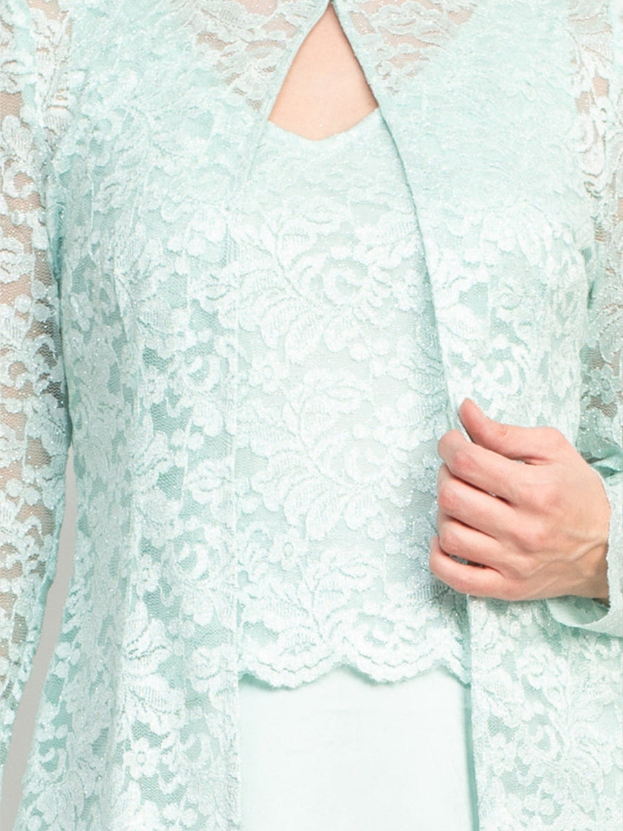 A-Line/Princess V-Neck Long Sleeves Floor-Length Mother of the Bride Dresses with Lace & Jacket