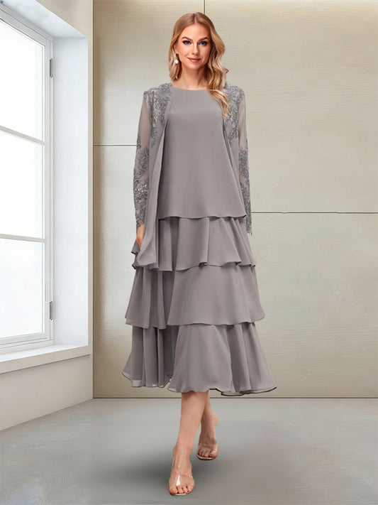 A-Line/Princess Scoop Long Sleeves Mother of the Bride Dresses with Appliques & Ruffles