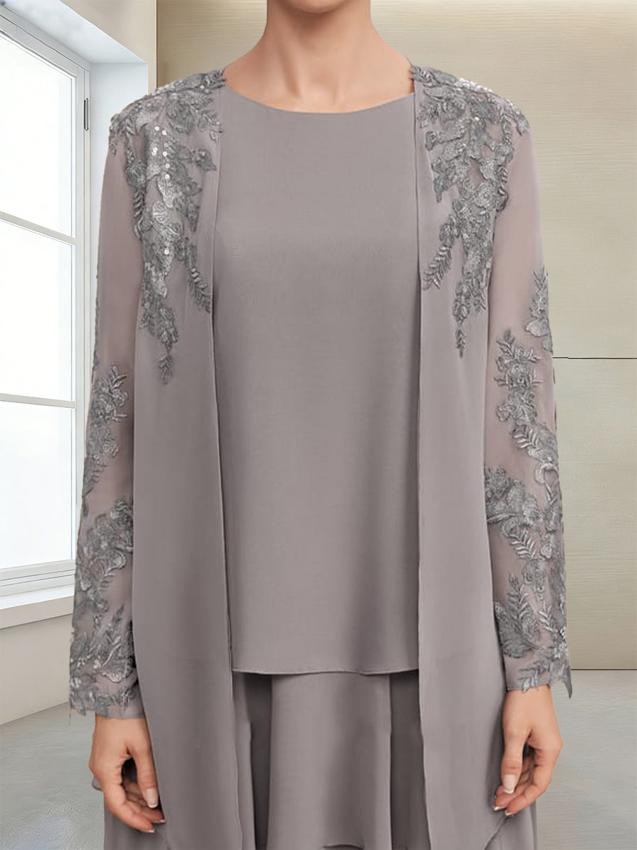 A-Line/Princess Scoop Long Sleeves Mother of the Bride Dresses with Appliques & Ruffles