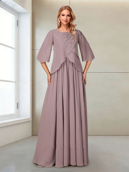 A-Line/Princess Half Sleeves Scoop Floor-Length Mother of the Bride Dresses with Appliques & Sequins