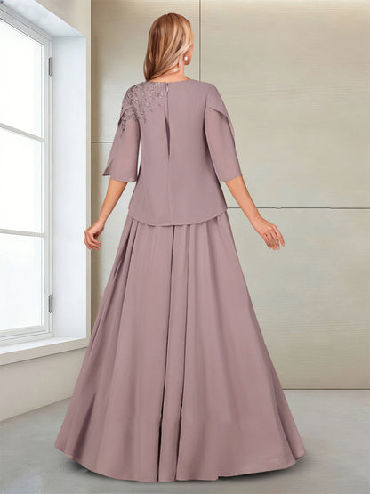A-Line/Princess Half Sleeves Scoop Floor-Length Mother of the Bride Dresses with Appliques & Sequins