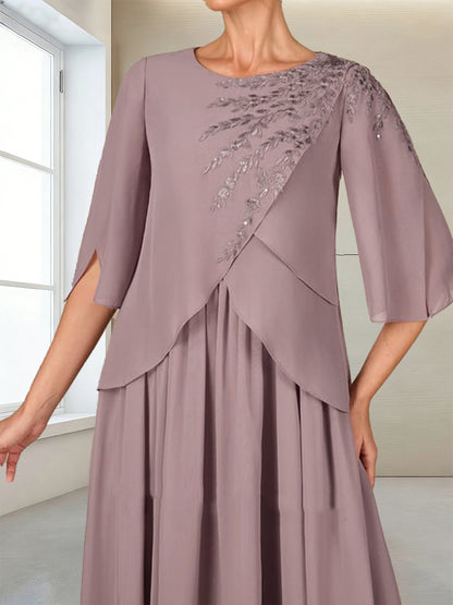 A-Line/Princess Half Sleeves Scoop Floor-Length Mother of the Bride Dresses with Appliques & Sequins