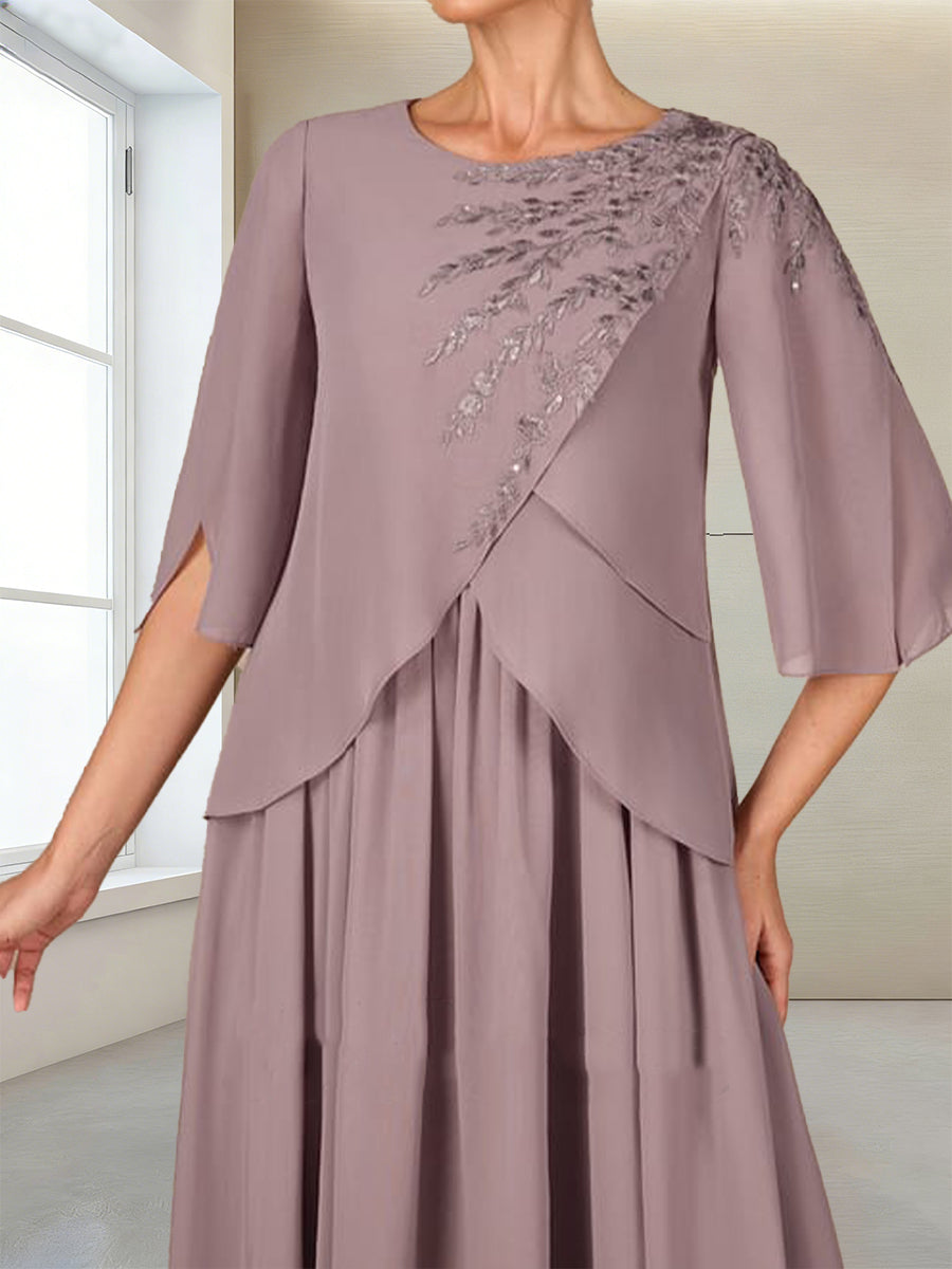 A-Line/Princess Half Sleeves Scoop Floor-Length Mother of the Bride Dresses with Appliques & Sequins