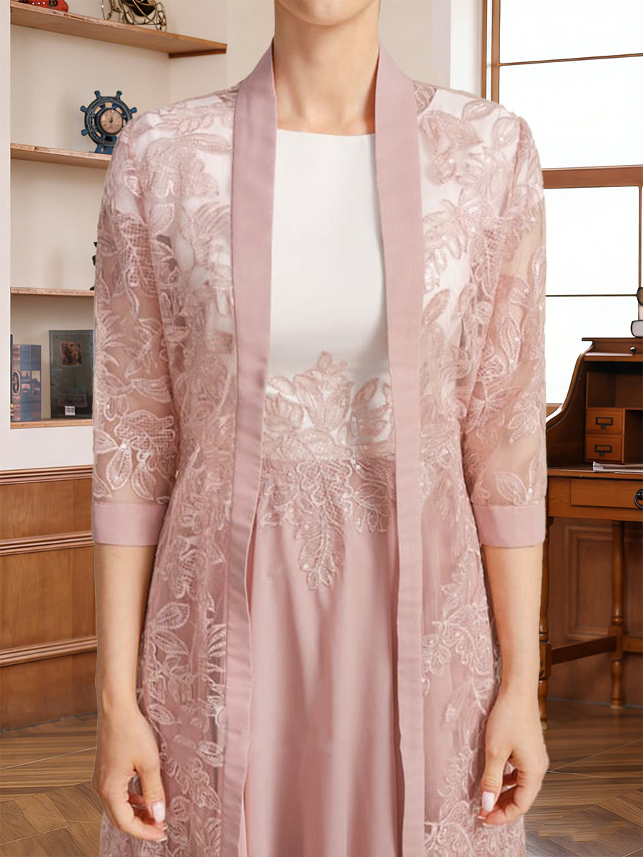 A-Line/Princess Scoop Short Sleeves Tea-Length Mother of the Bride with Applique & Lace