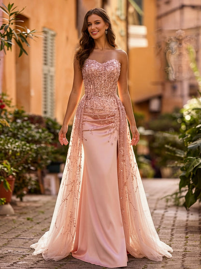 Trumpet/Mermaid Strapless Sweetheart  Long Prom Dresses with Beading & Embroidery