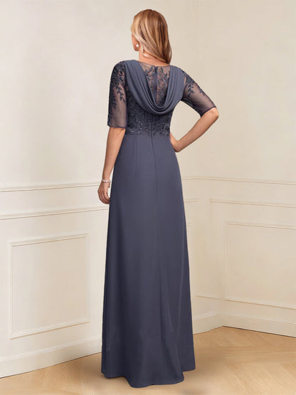 A-Line/Princess Half Sleeves V-Neck Floor-Length Mother of the Bride Dresses with Ruffles & Applique