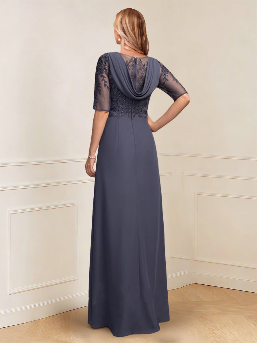 A-Line/Princess Half Sleeves V-Neck Floor-Length Mother of the Bride Dresses with Ruffles & Applique