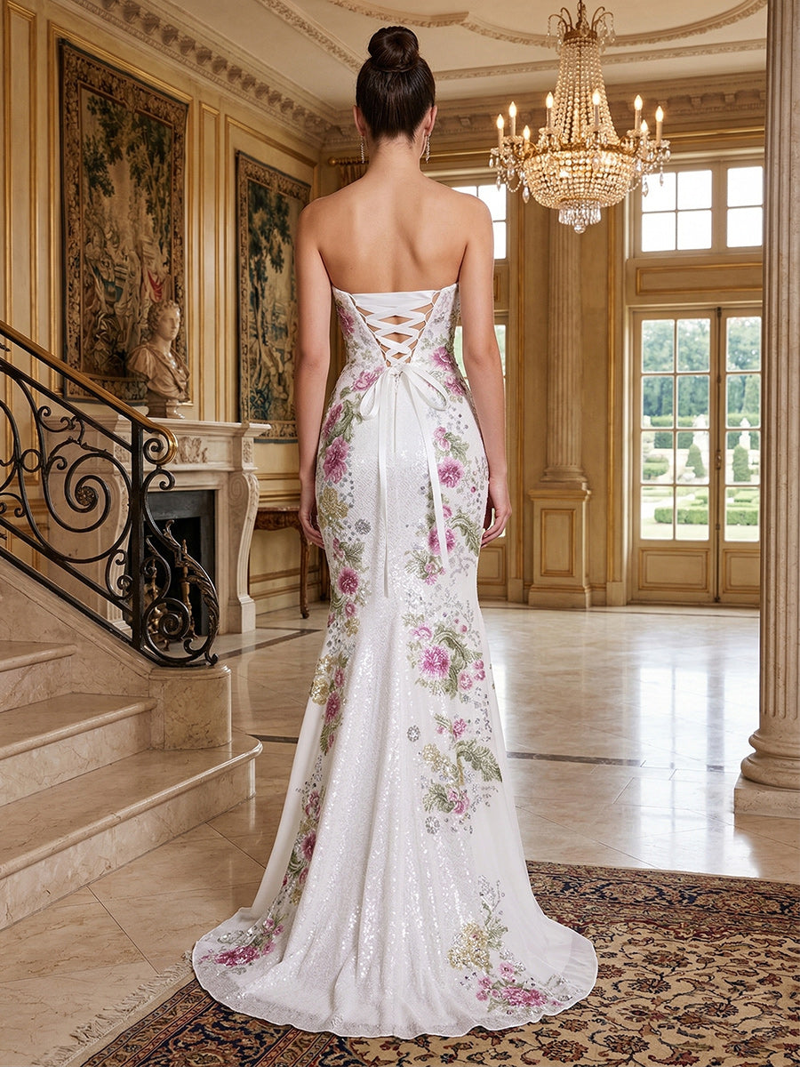 Trumpet/Mermaid Strapless Floor-Length Long Prom Dresses with Sequins