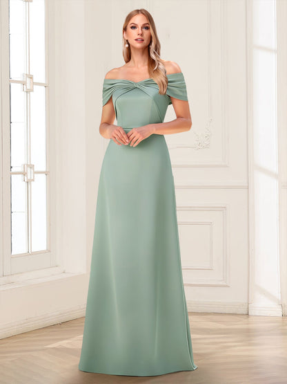 Sheath/Column Off-the-Shoulder Floor-Length Mother of the Bride Dresses with Pleats