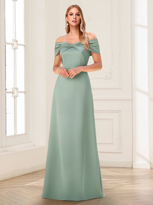 Sheath/Column Off-the-Shoulder Floor-Length Mother of the Bride Dresses with Pleats