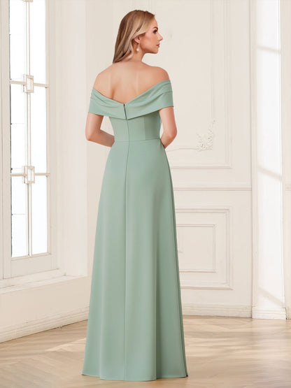 Sheath/Column Off-the-Shoulder Floor-Length Mother of the Bride Dresses with Pleats