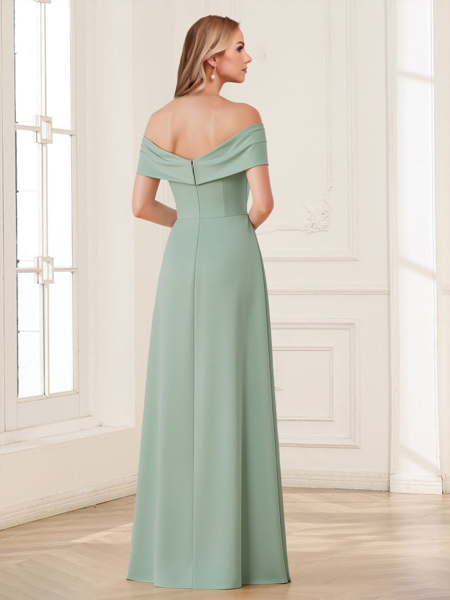 Sheath/Column Off-the-Shoulder Floor-Length Mother of the Bride Dresses with Pleats