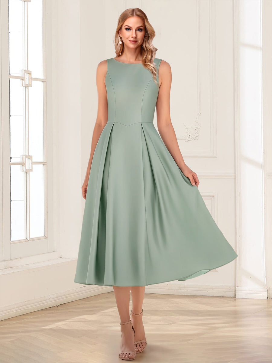 A-Line/Princess Scoop Sleeveless Tea-Length Mother of the Bride Dresses with Ruched