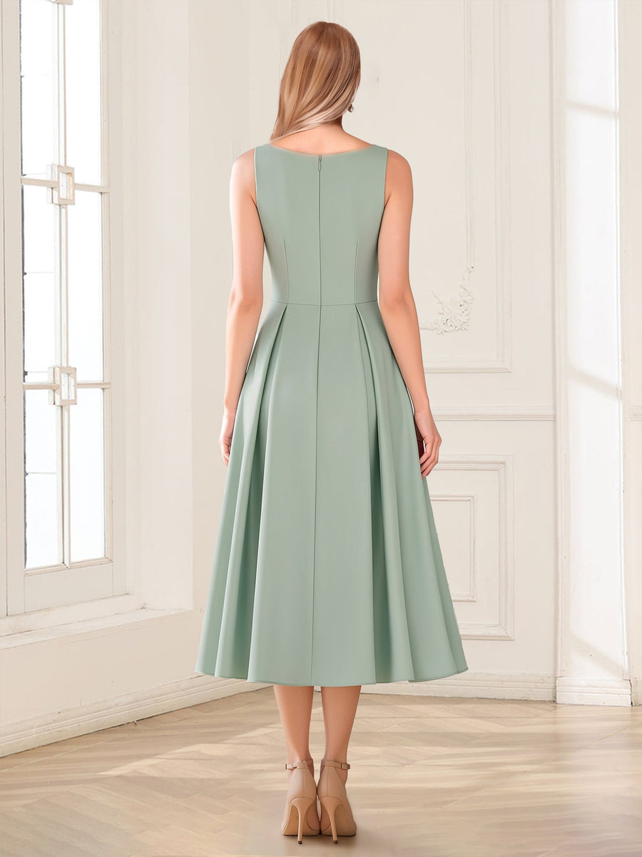 A-Line/Princess Scoop Sleeveless Tea-Length Mother of the Bride Dresses with Ruched